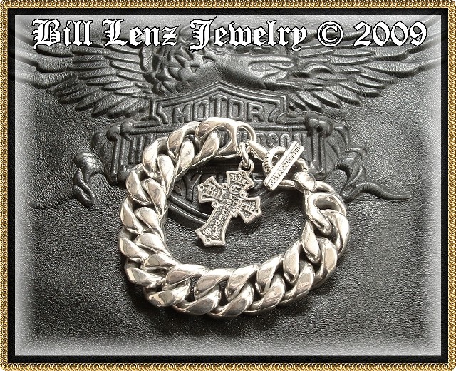 Bill Lenz Curb Bracelet w/ Crested Cross "HIT MAN"