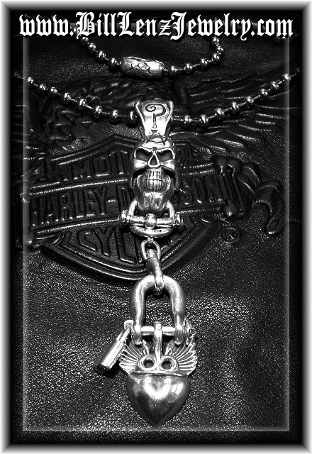 ANARCHY Skull w/ Shackle Lock Winged Heart Pendant