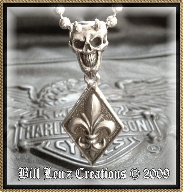 Bill Lenz Demon Skull Bale Fleur De Lis Pendant