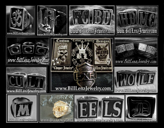 Bill Lenz Custom Block Letter Biker Rings SO NS  Style Rings Bill Lenz SONS Hand Anarchy Style Rings